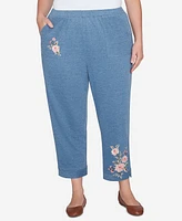 Alfred Dunner Plus Casual Fridays French Terry Knit Floral Embroidered Ankle Pants