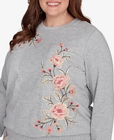 Alfred Dunner Plus Casual Fridays Floral Embroidered Long Sleeve Top