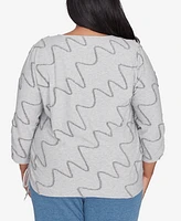 Alfred Dunner Plus Casual Fridays Diagonal Textured Crew Neck Top