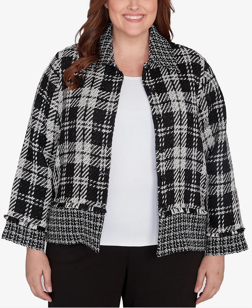 Alfred Dunner Plus Runway Ready Spliced Plaid Boucle Jacket