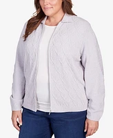 Alfred Dunner Plus Classic Zip Front Chenille Cardigan Sweater