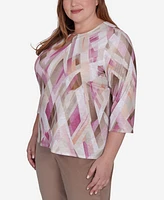 Alfred Dunner Plus Telluride Geometric Glass Split Neck Top