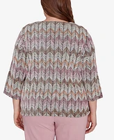 Alfred Dunner Plus Telluride Chenille Zig Zag Print Top