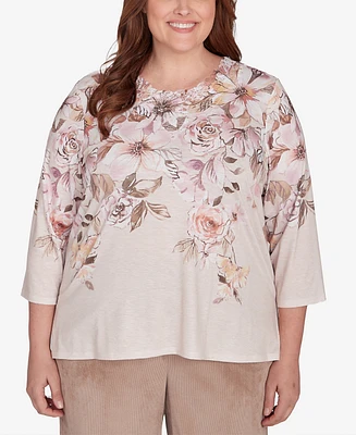 Alfred Dunner Plus Telluride Falling Floral Lace Crew Neck Top