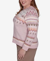 Alfred Dunner Plus Telluride Floral Embroidered Fair Isle Sweater