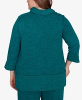Alfred Dunner Plus French Quarter Spliced Ribbed Cowl Neck Solid Top