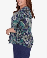 Alfred Dunner Plus French Quarter Floral Puff Print Drawstring Top