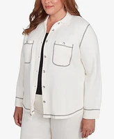 Alfred Dunner Plus Copenhagen Button Up Shirt Jacket