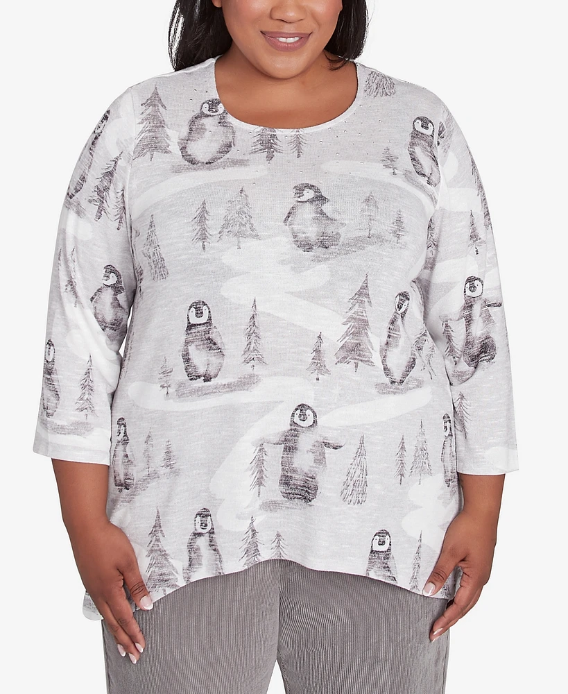 Alfred Dunner Plus Size Copenhagen Penguin Field Crew Neck Top