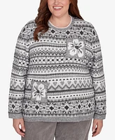 Alfred Dunner Plus Copenhagen Fair Isle Biadere Patch Sweater