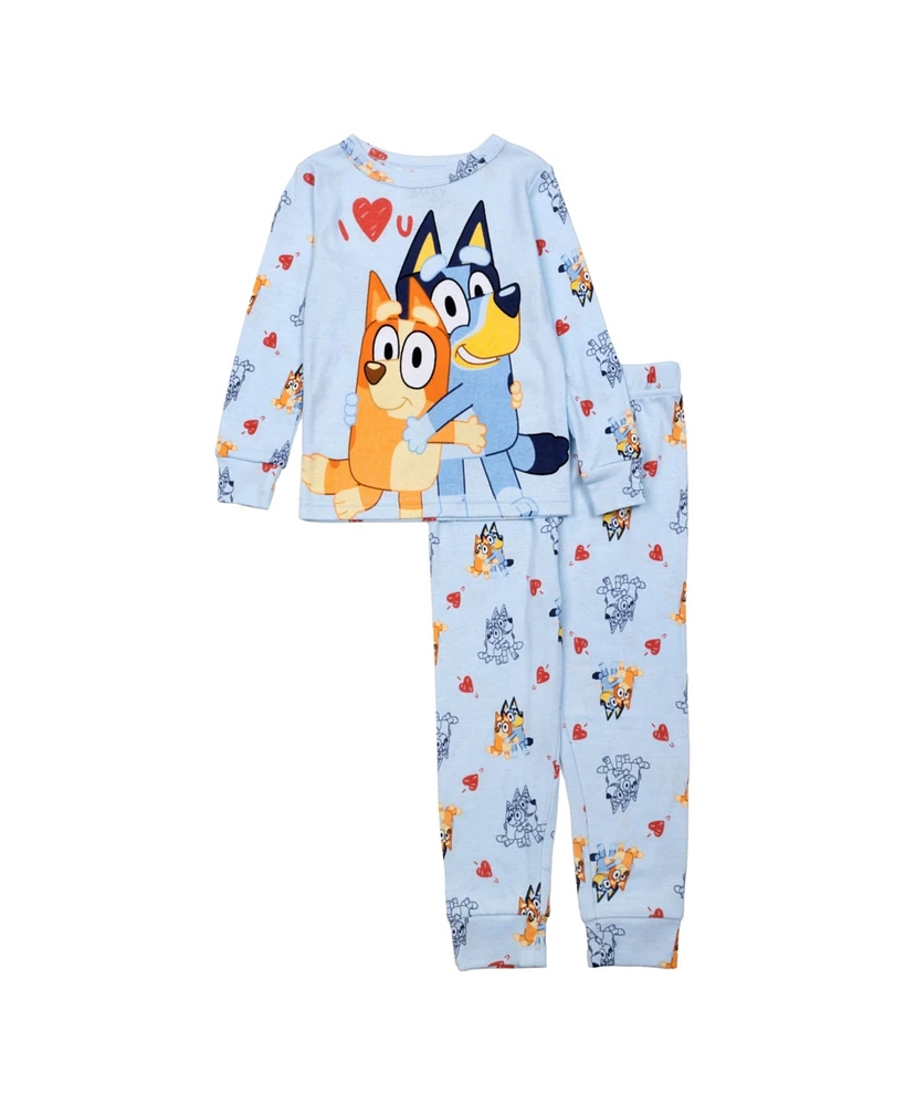 Bluey Toddler Boy Valentines Day Long Sleeve Leg Pajama, 2-Piece Set