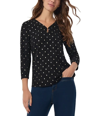 Jones New York Women's Foil-Dot Waffle V-Neck Top