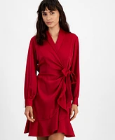 Bar Iii Women's Blouson-Sleeve Faux-Wrap Dress, Created for Macy's