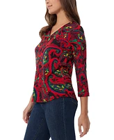 Jones New York Women's Paisley-Print 3/4-Sleeve Top