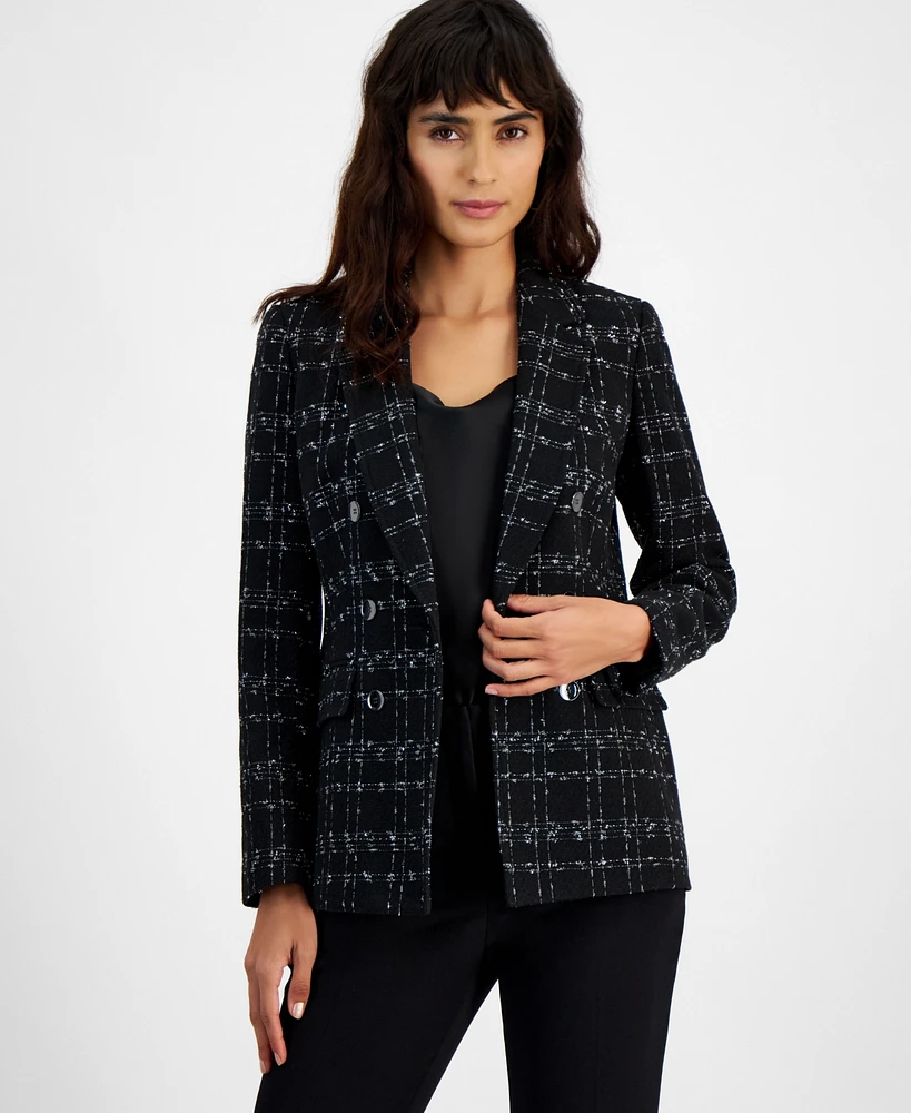 Bar Iii Women's Metallic Plaid One-Button Blazer, Created for Macy's