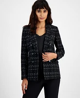 Bar Iii Women's Metallic Plaid One-Button Blazer, Created for Macy's