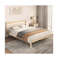 Yaheetech Wooden Bed Frame with Paneled Headboard