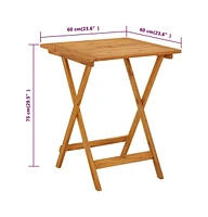 vidaXL Folding Patio Table 23.6"x23.6"x29.5" Solid Acacia Wood