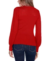 Belldini Women's Black Label Pointelle and Rhinestone Detail Sweater