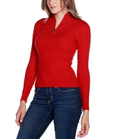 Belldini Women's Black Label Ribbed Mock Neck Half-Zip Sweater