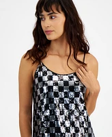 Bar Iii Women's Checkerboard Sequin Sleeveless Top, Created for Macy's