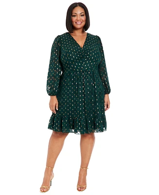 London Times Plus Clip-Dot Fit & Flare Dress