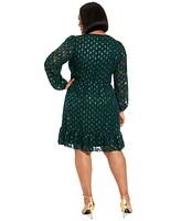 London Times Plus Clip-Dot Fit & Flare Dress