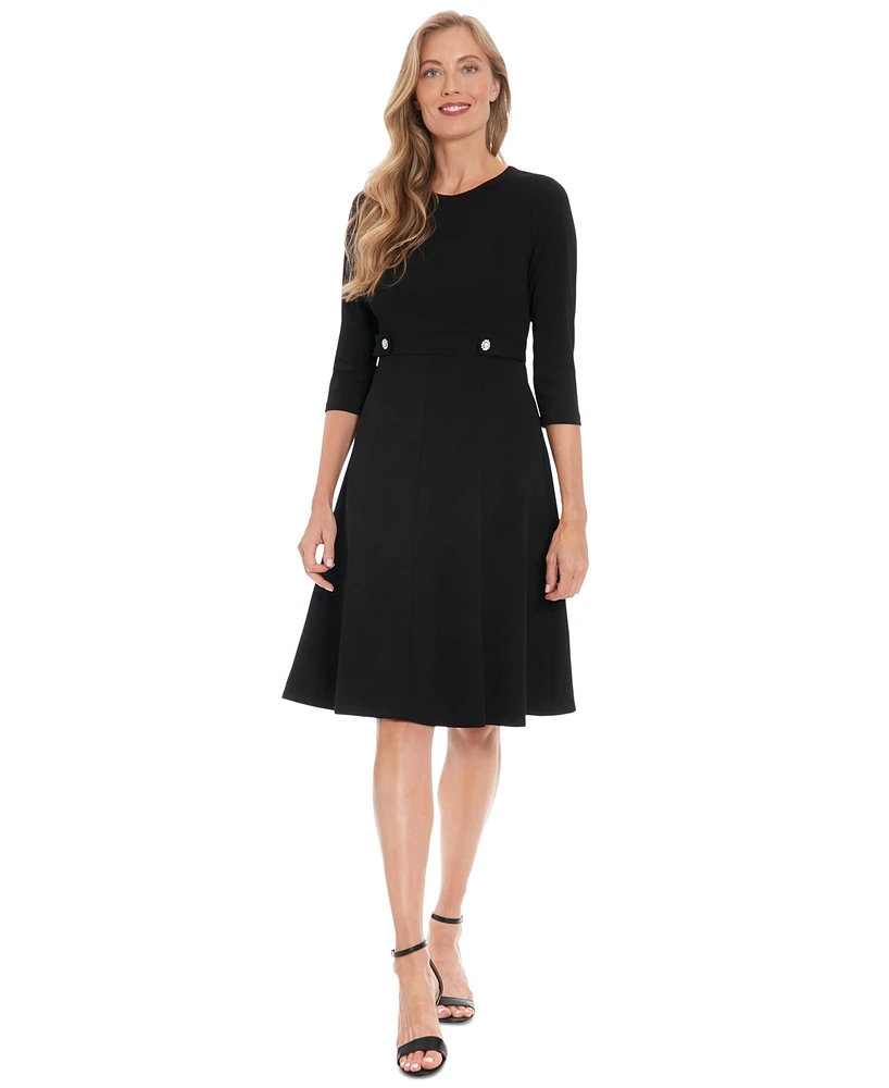 London Times Petite 3/4-Sleeve Fit- & Flare Dress