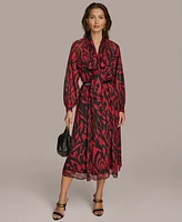 Donna Karan New York Women's Printed Tie-Neck A-Line Dress