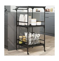 vidaXL Kitchen Trolley Black 23.8"x19.7"x41.3" Engineered Wood