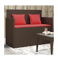 vidaXL Patio Bench with Cushions Brown Poly Rattan