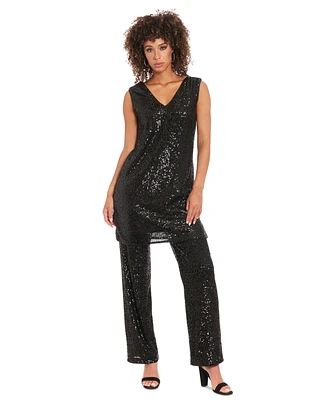 Muse Women's V-Neck Sleeveless Sequin Tunic Top