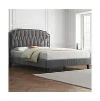 Yaheetech Upholstered Bed Frame with Wooden Slat Support