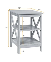 Gymax 2PCS 3-Tier Nightstand End Table X Design Storage Display Shelf Living Room Grey