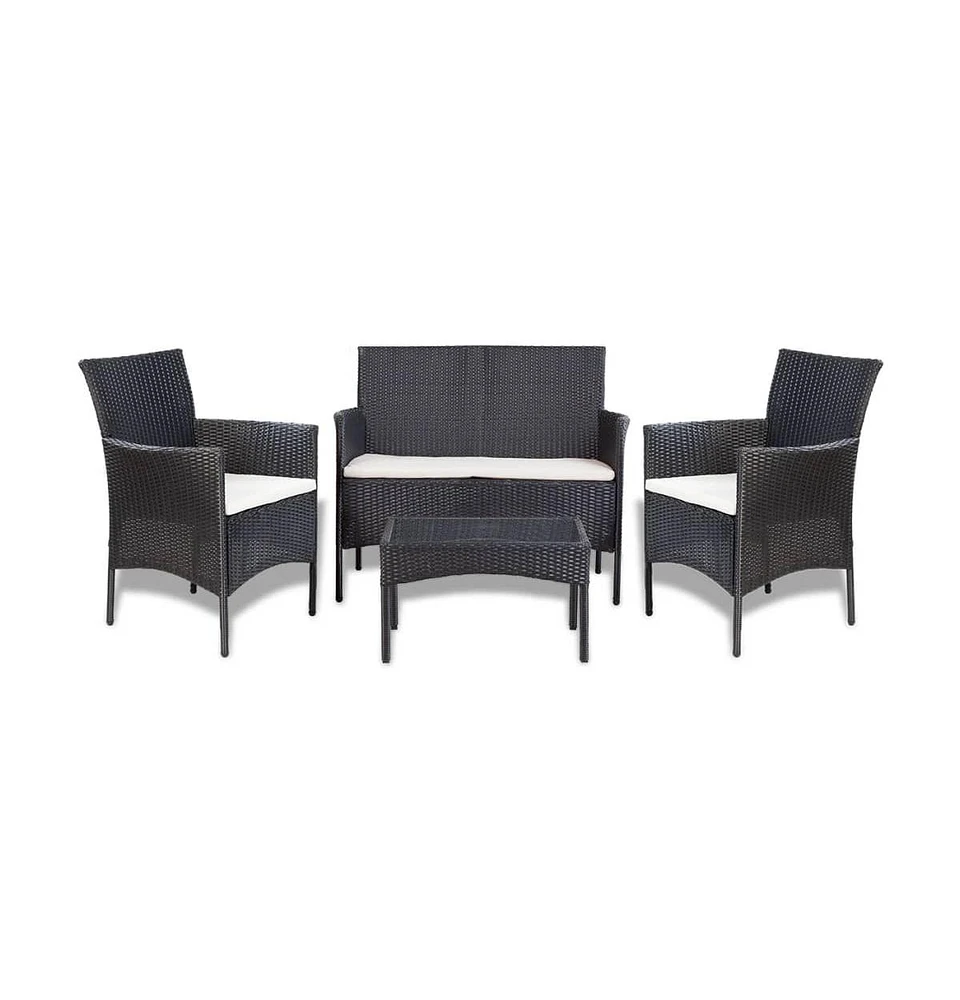 vidaXL 4 Piece Patio Lounge Set with Cushions Poly Rattan Black