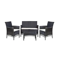 vidaXL 4 Piece Patio Lounge Set with Cushions Poly Rattan Black