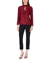 Msk Women's Sequin Keyhole-Neck Long-Sleeve Top