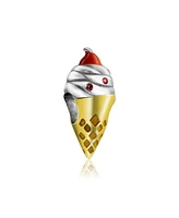 Bling Jewelry Multi Color Ice Cream Cone Charm Bead Two Tone 14K Gold Plated .925 Sterling Silver Fits European Bracelet