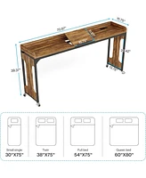 Tribesigns Overbed Table with Wheels, 71" Queen Size Bed Table with Adjustable Tilt Board, Mobile Laptop Cart with Outlets & Usb Ports