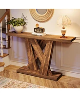 Tribesigns 55-Inch Farmhouse Console Table, Entryway Table with Geometric Base, Narrow Sofa Table Rustic Wood Hallway Table for Entrance, Living Room,