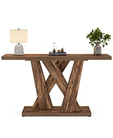 Tribesigns 55-Inch Farmhouse Console Table, Entryway Table with Geometric Base, Narrow Sofa Table Rustic Wood Hallway Table for Entrance, Living Room,