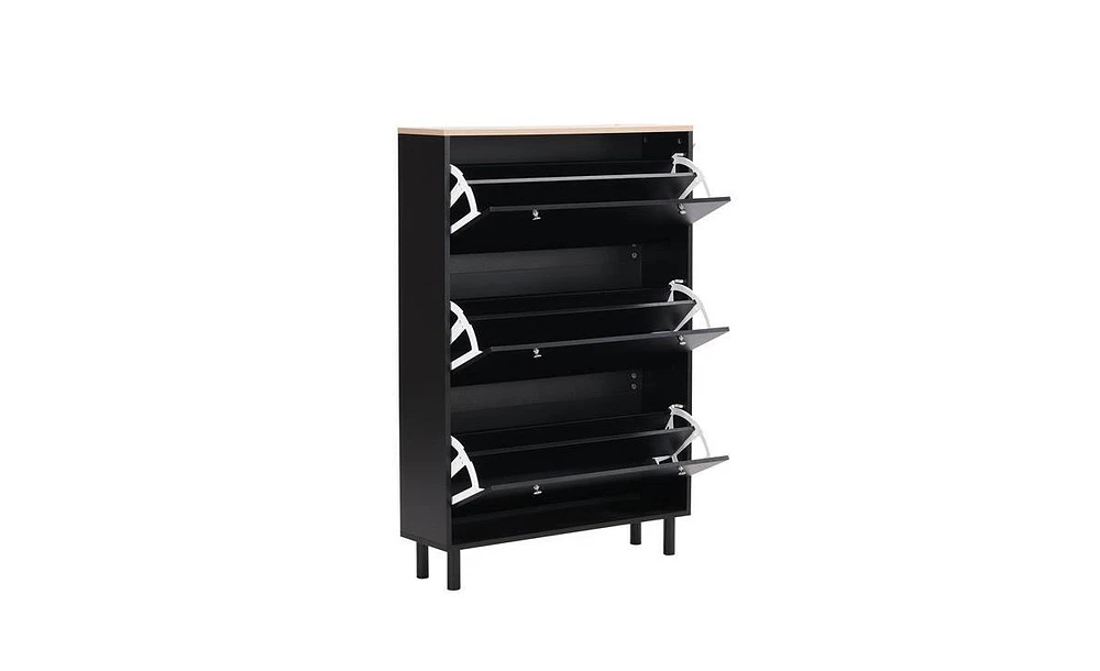 Slickblue Narrow Shoe Cabinet with 3 Flip Drawers for Compact Storage