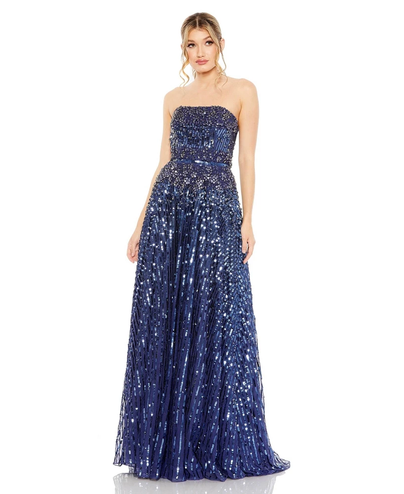 Mac Duggal Women's Strapless Hand Embellished Beaded A Line Gown