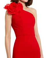 Mac Duggal Women's Crepe One Shoulder Flower Detail Midi Dress