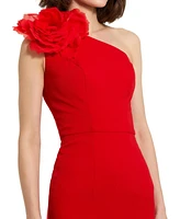 Mac Duggal Women's Crepe One Shoulder Flower Detail Midi Dress