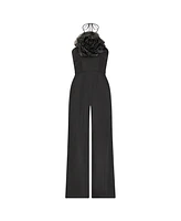 Mac Duggal Women's Crepe Halter Neck Flower Detail Jumpsuit