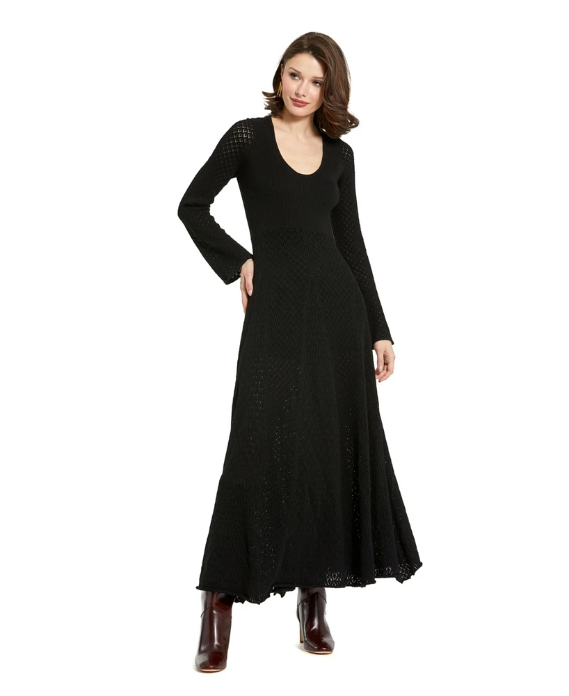 Mac Duggal Women's Scoop Neck Long Sleeve Knit Maxi Dress