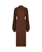 Mac Duggal Women's Long Sleeve Turtle Neck Knit Midi Dress