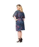 Standards & Practices Plus Floral-Print V-Neck Kimono Wrap Midi Dress