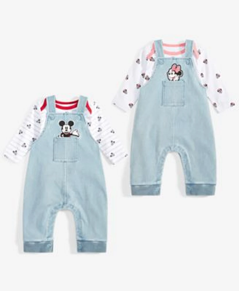 Disney Baby Siblings Minnie Mickey Denim Overalls Sets